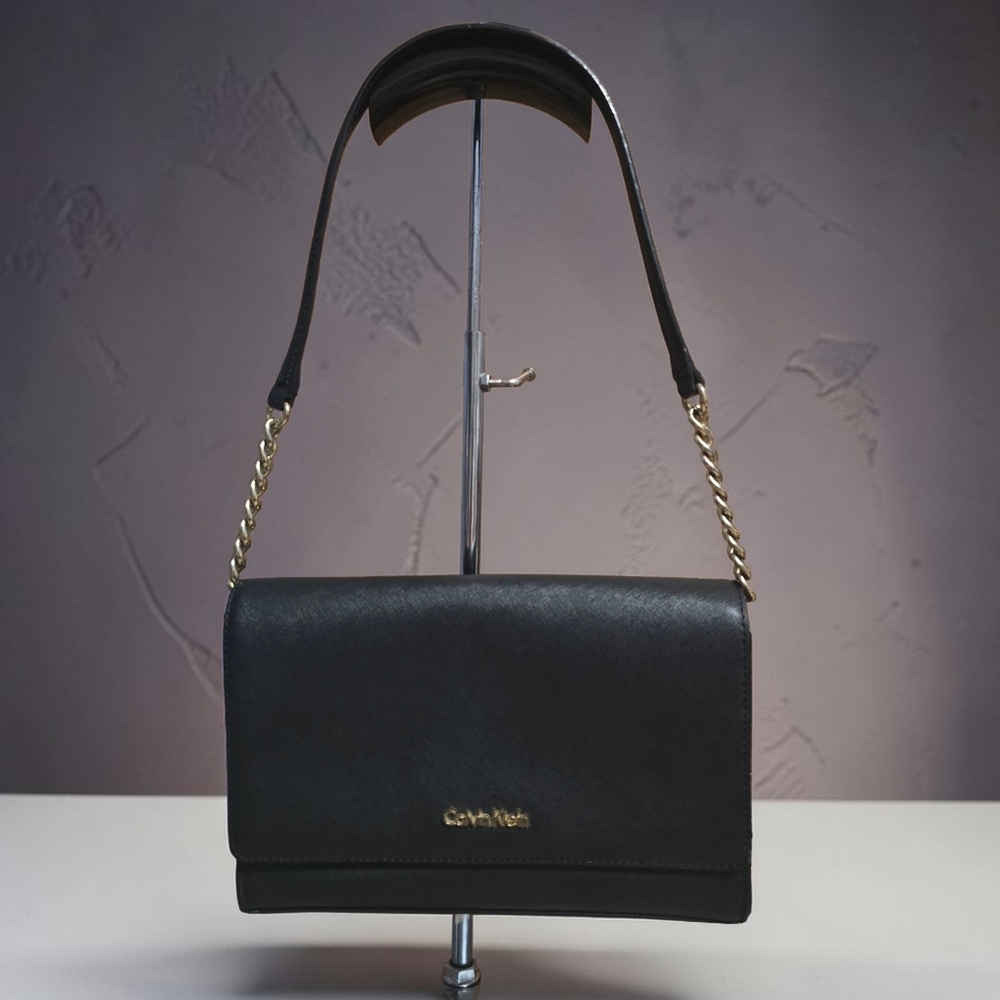 Calvin Klein Black Saffiano Leather Demi Shoulder Bag